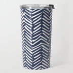 Boho Herringbone Pattern, Navy Blue and White Travel Mug Gallery Image 2