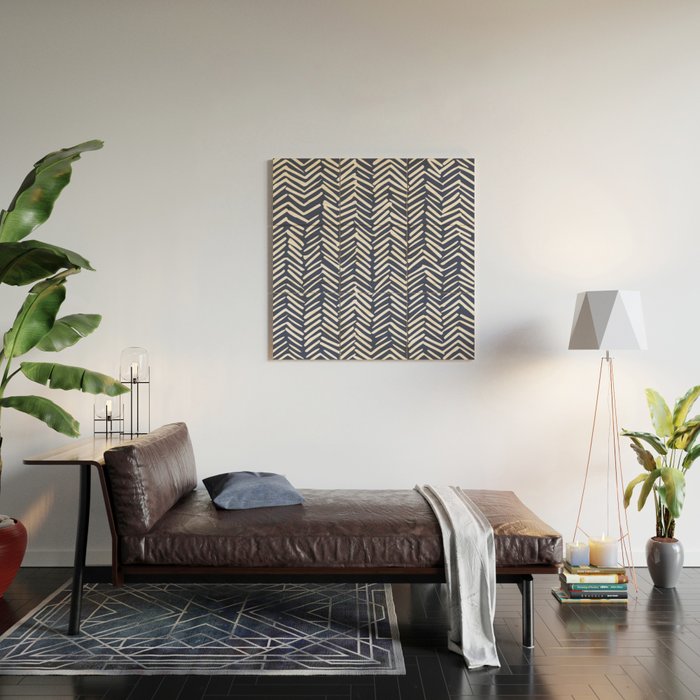 Boho Herringbone Pattern, Navy Blue and White Wood Wall Art Gallery Image 2