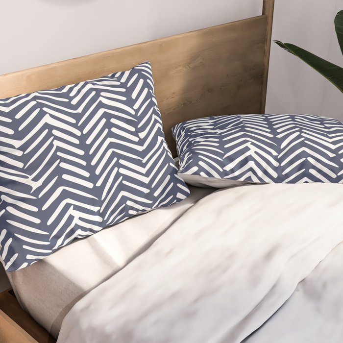 Boho Herringbone Pattern, Navy Blue and White Pillow Sham Gallery Image 2