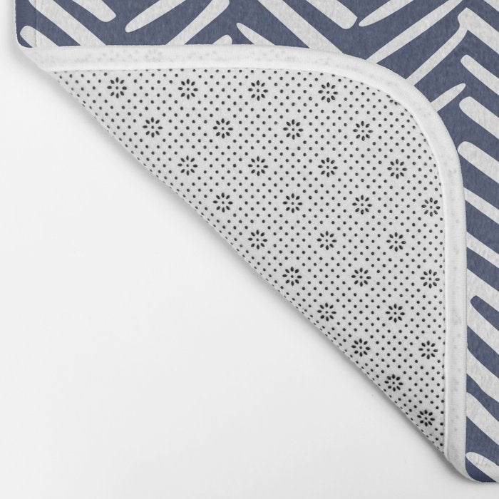 Boho Herringbone Pattern, Navy Blue and White Bath Mat Gallery Image 2