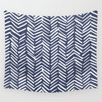 Boho Herringbone Pattern, Navy Blue and White Wall Tapestry Gallery Image 4