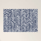 Boho Herringbone Pattern, Navy Blue and White Welcome Mat Gallery Image 1