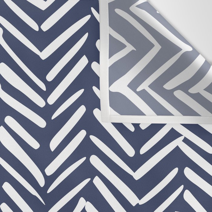 Boho Herringbone Pattern, Navy Blue and White Wall Tapestry Gallery Image 3