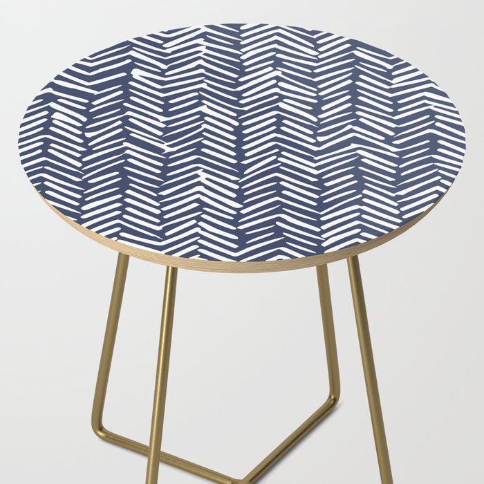 Boho Herringbone Pattern, Navy Blue and White Side Table Gallery Image 2
