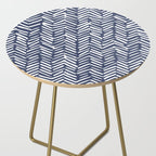 Boho Herringbone Pattern, Navy Blue and White Side Table Gallery Image 2