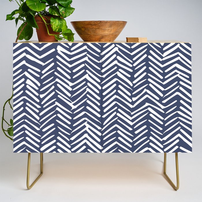 Boho Herringbone Pattern, Navy Blue and White Credenza Gallery Image 1