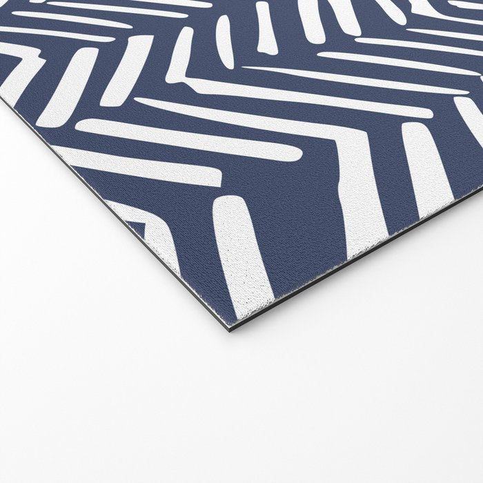 Boho Herringbone Pattern, Navy Blue and White Welcome Mat Gallery Image 2