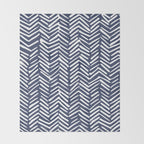 Boho Herringbone Pattern, Navy Blue and White Throw Blanket Gallery Image 2