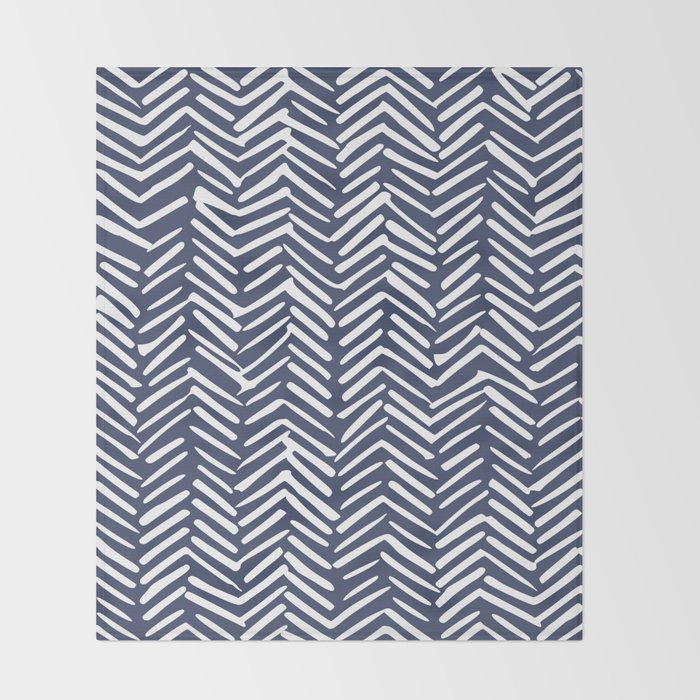 Boho Herringbone Pattern, Navy Blue and White Throw Blanket Gallery Image 2