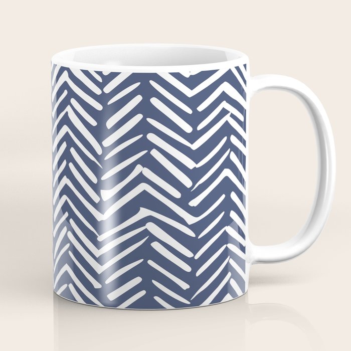Boho Herringbone Pattern, Navy Blue and White Coffee Mug Gallery Image 1
