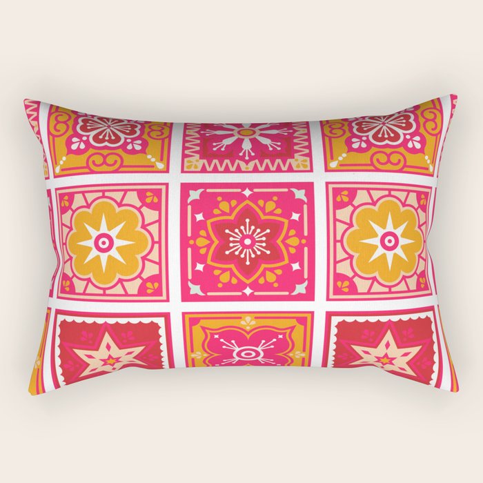 Talavera Mexican Tile - Hot Pink & Orange Palette Rectangular Pillow Gallery Image 1