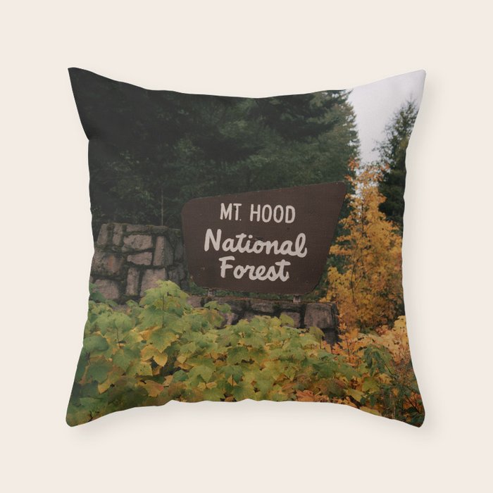 Mt Hood National Forest Sign Throw Pillow Gallery Image 2