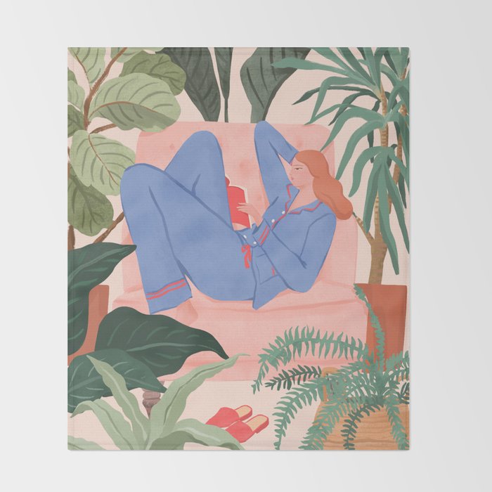 Reading with The Plants Throw Blanket Gallery Image 2