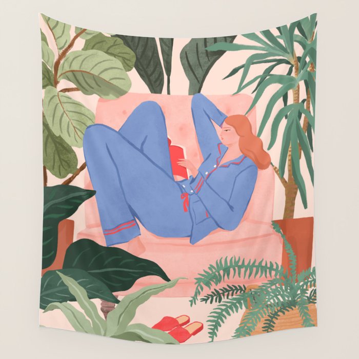 Reading with The Plants Wall Tapestry Gallery Image 4