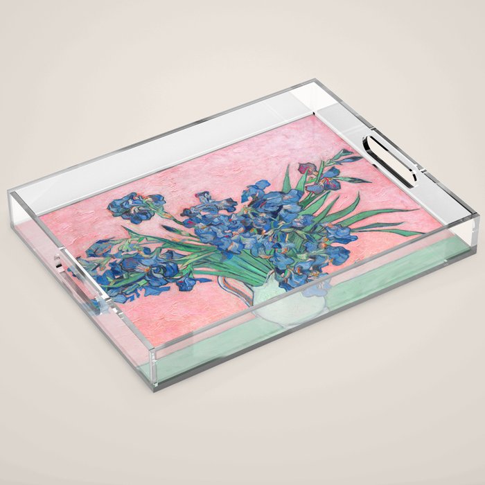 Van Gogh Irises Still Life With Pink Background Acrylic Tray Gallery Image 1