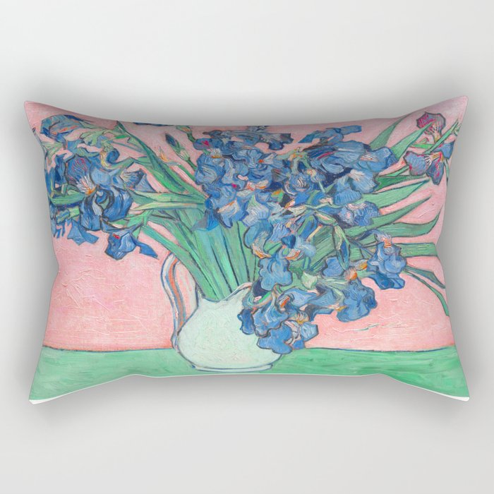 Van Gogh Irises Still Life With Pink Background Rectangular Pillow Gallery Image 2