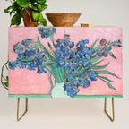 Van Gogh Irises Still Life With Pink Background Credenza Gallery Image 1