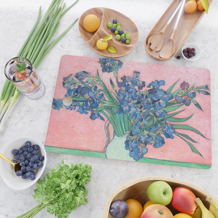 Van Gogh Irises Still Life With Pink Background Cutting Board Gallery Image 2