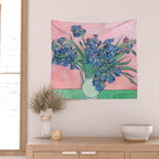 Van Gogh Irises Still Life With Pink Background Wall Tapestry Gallery Image 2