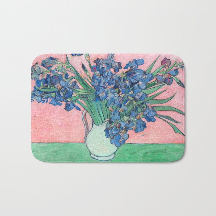 Van Gogh Irises Still Life With Pink Background Bath Mat Gallery Image 1