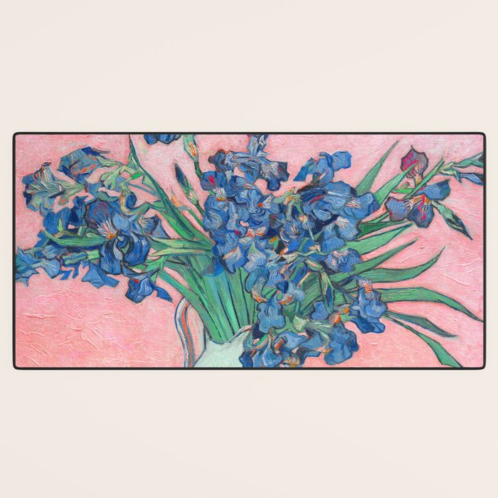 Van Gogh Irises Still Life With Pink Background Desk Mat Gallery Image 3