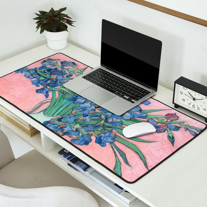 Van Gogh Irises Still Life With Pink Background Desk Mat Gallery Image 2
