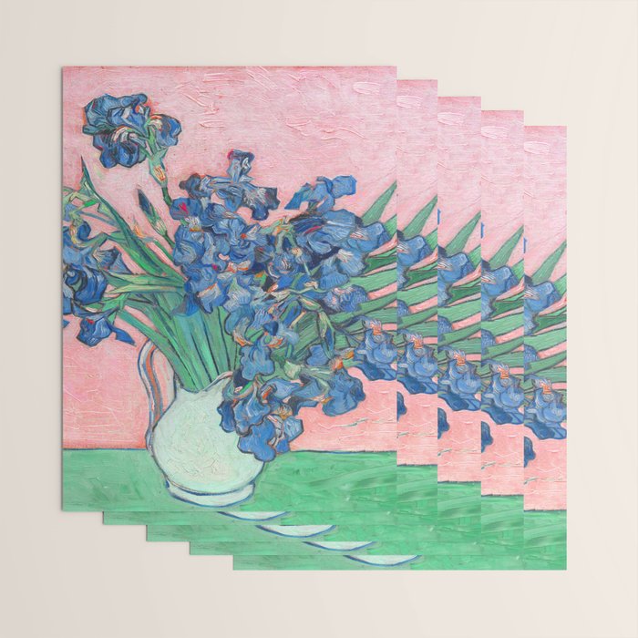 Van Gogh Irises Still Life With Pink Background Wrapping Paper Gallery Image 3