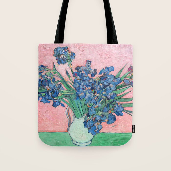 Van Gogh Irises Still Life With Pink Background Tote Bag Gallery Image 1