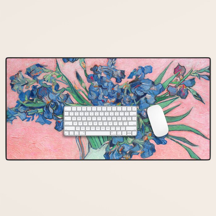 Van Gogh Irises Still Life With Pink Background Desk Mat Gallery Image 1