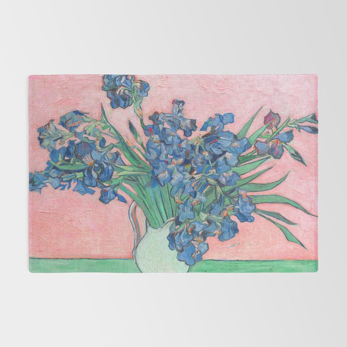 Van Gogh Irises Still Life With Pink Background Rug Gallery Image 2