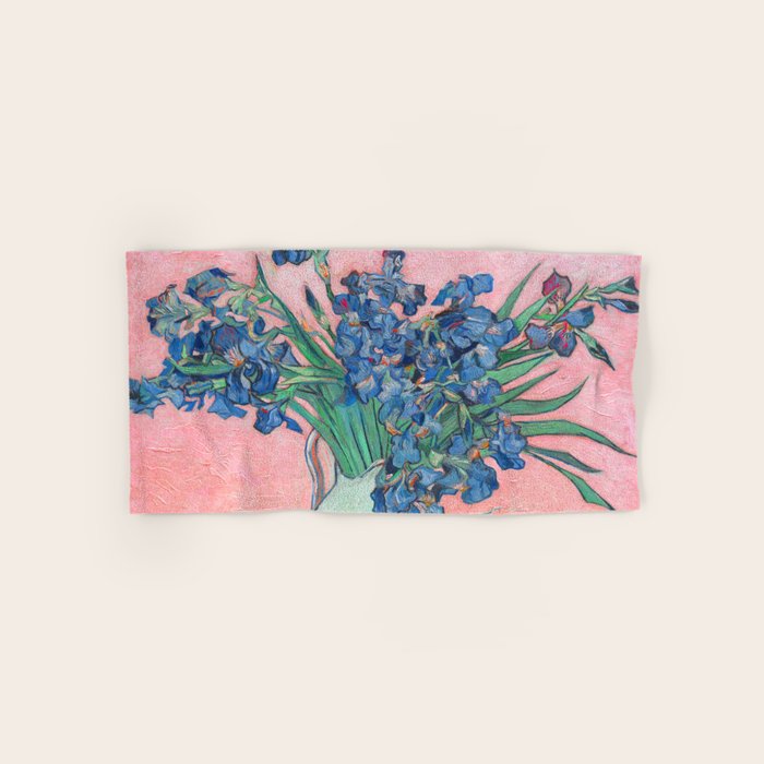 Van Gogh Irises Still Life With Pink Background Bath Towel Gallery Image 1