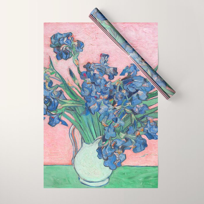 Van Gogh Irises Still Life With Pink Background Wrapping Paper Gallery Image 1