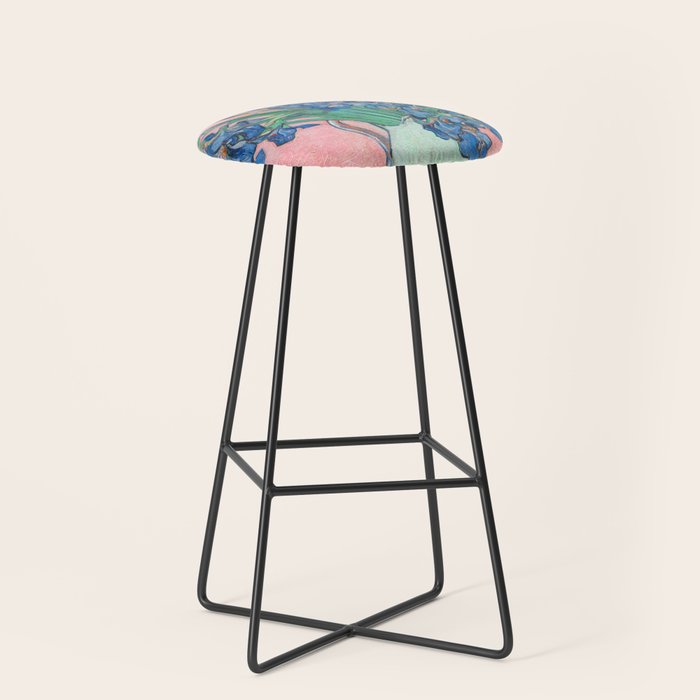 Van Gogh Irises Still Life With Pink Background Stool Gallery Image 1