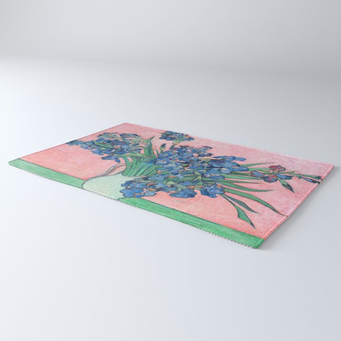 Van Gogh Irises Still Life With Pink Background Rug Gallery Image 3