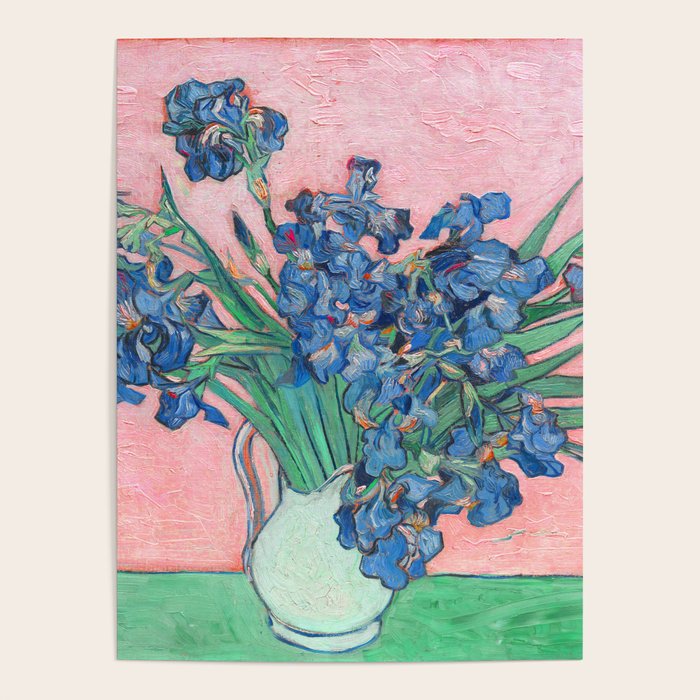 Van Gogh Irises Still Life With Pink Background Poster Gallery Image 4