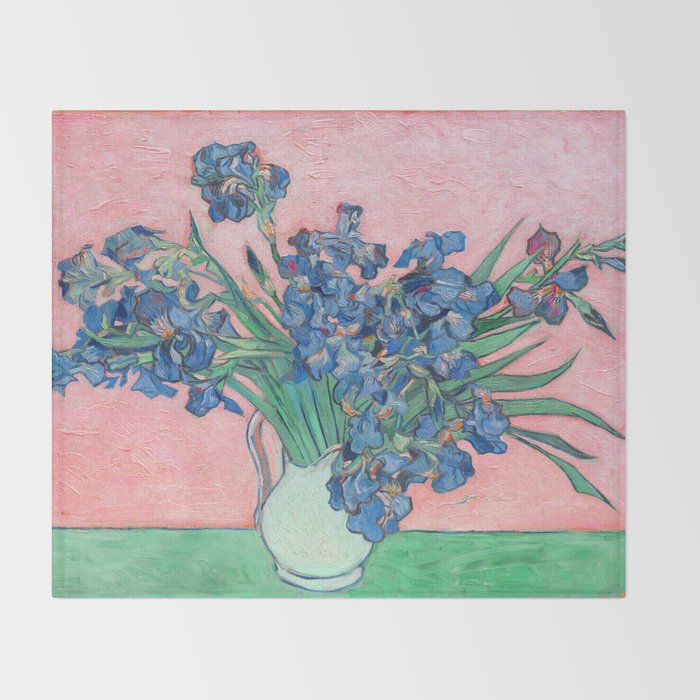 Van Gogh Irises Still Life With Pink Background Throw Blanket Gallery Image 2