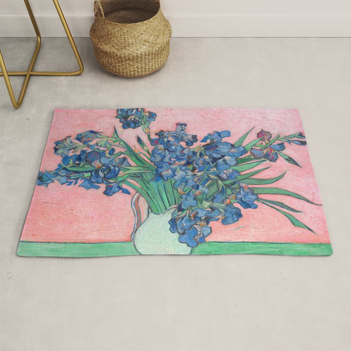 Van Gogh Irises Still Life With Pink Background Rug Gallery Image 1