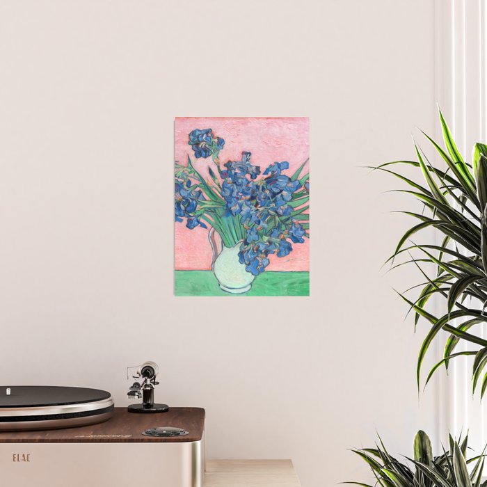 Van Gogh Irises Still Life With Pink Background Poster Gallery Image 2