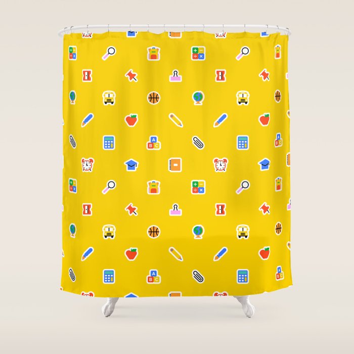 Colorful back to school sticker icon pattern Shower Curtain Gallery Image 1