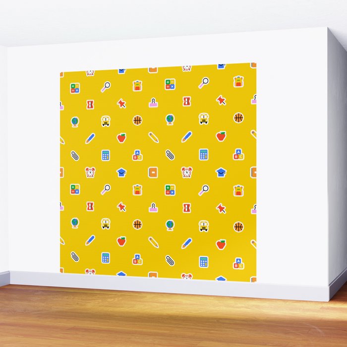 Colorful back to school sticker icon pattern Wall Mural Gallery Image 2