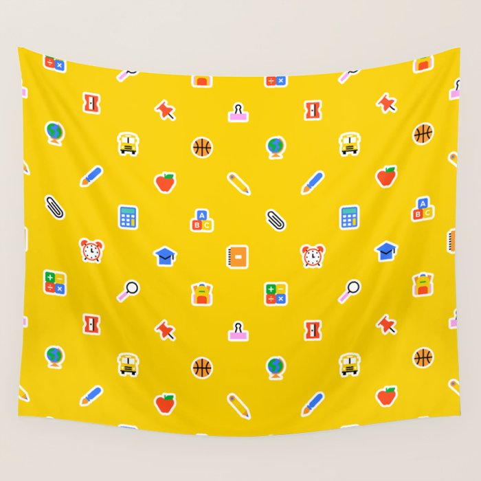 Colorful back to school sticker icon pattern Wall Tapestry Gallery Image 4