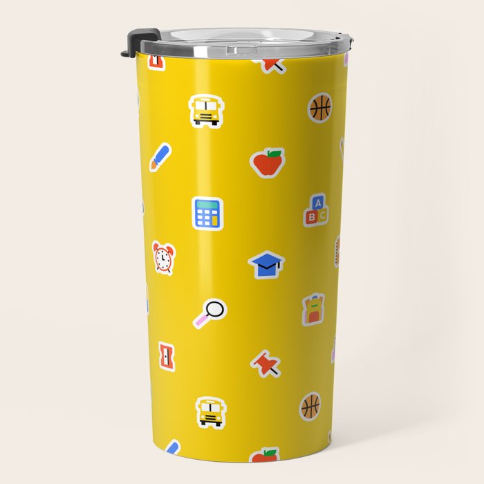 Colorful back to school sticker icon pattern Travel Mug Gallery Image 3