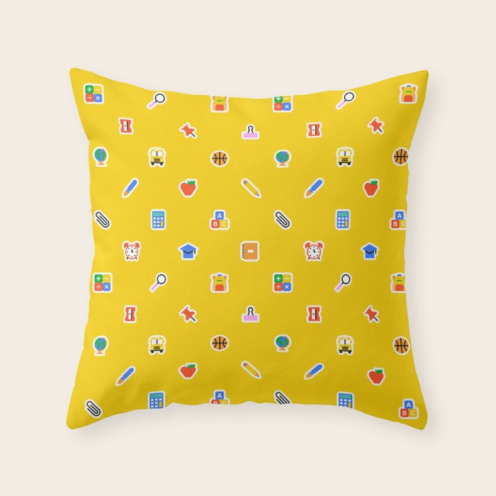 Colorful back to school sticker icon pattern Throw Pillow Gallery Image 6