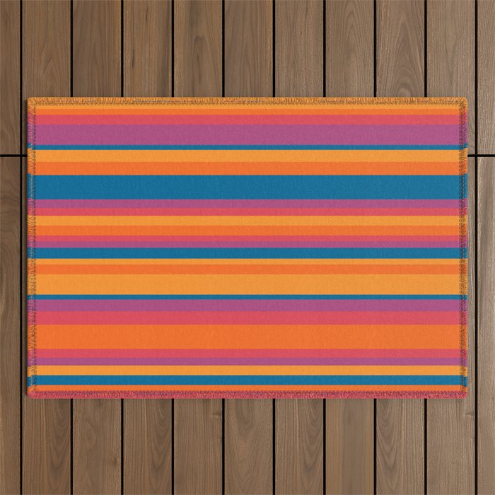 Classic Stripes III - Retro Rainbow  Outdoor Rug Gallery Image 1