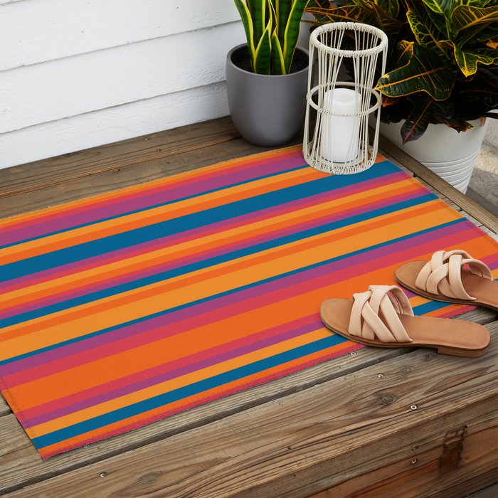 Classic Stripes III - Retro Rainbow  Outdoor Rug Gallery Image 2
