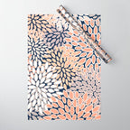 Floral Prints, Navy, Coral, Peach and Gray, Abstract Art, Coloured Prints Wrapping Paper Gallery Image 1