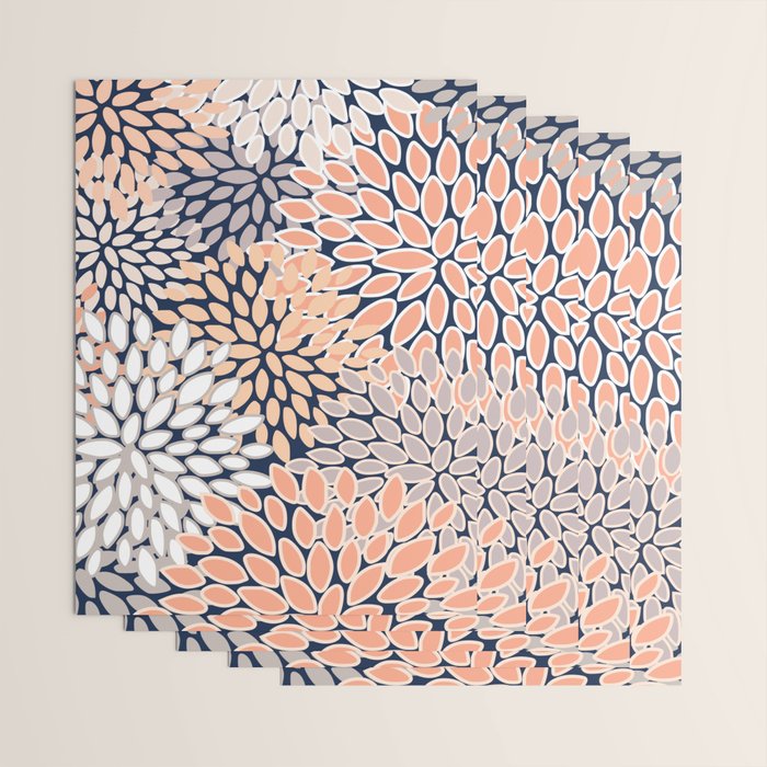 Floral Prints, Navy, Coral, Peach and Gray, Abstract Art, Coloured Prints Wrapping Paper Gallery Image 3