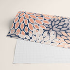 Floral Prints, Navy, Coral, Peach and Gray, Abstract Art, Coloured Prints Wrapping Paper Gallery Image 2