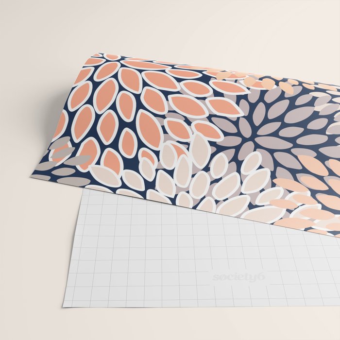 Floral Prints, Navy, Coral, Peach and Gray, Abstract Art, Coloured Prints Wrapping Paper Gallery Image 2