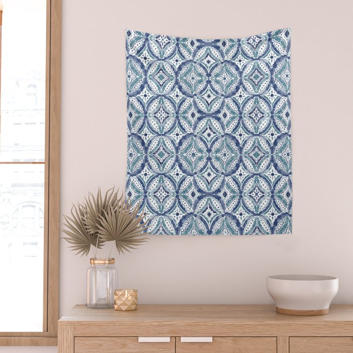Boho Indigo Damask B Wall Tapestry Gallery Image 2